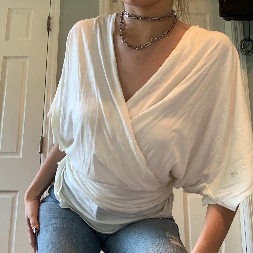 White wrap cross body top